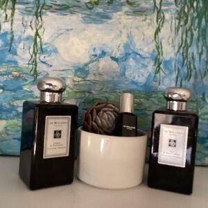 Jo Malone amber and patchouli, Irish, and white musk, travel size scarlet poppy
